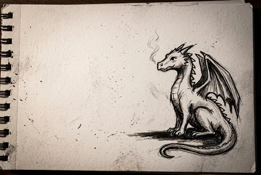 Charcoal Sketch of Sitting Dragon in Sketchbook