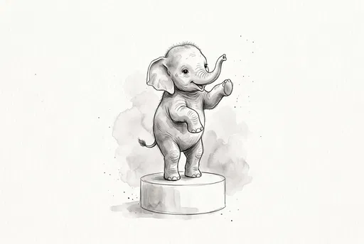 Monochrome Watercolor Baby Elephant on Podium