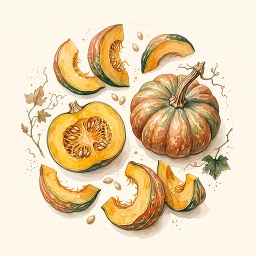 Watercolor Calabaza Squash Circular Illustration
