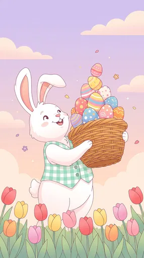 Easter Bunny Carrying Basket of Eggs