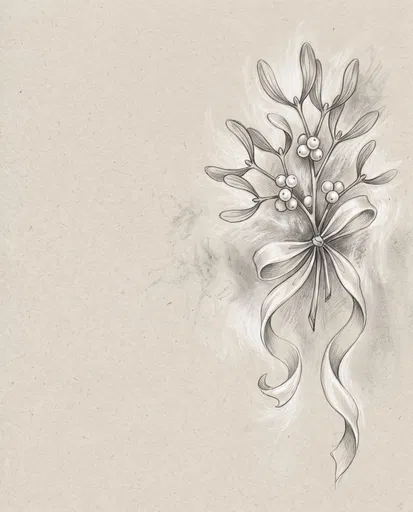 Mistletoe Branch Pencil Sketch on Textured Paper
