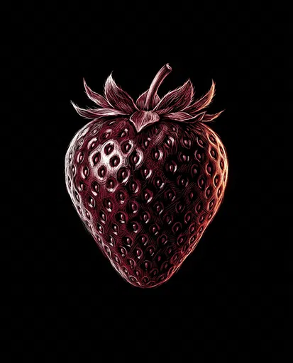 Scratchboard Style Red Strawberry Illustration