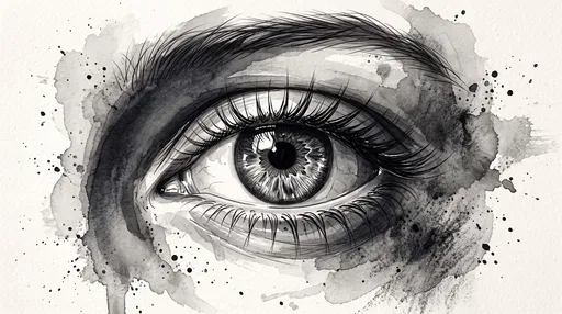 Monochrome Ink and Watercolor Eye Illustration