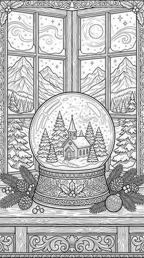 Christmas Snow Globe Window Coloring Page