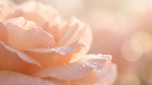 Macro Peach Rose Petals with Dewdrops