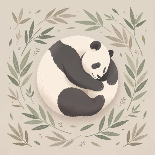 Sleeping Giant Panda Surrounded by Bamboo Leaves