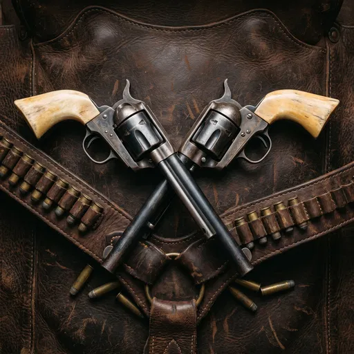 Crossed Vintage Western Revolvers on Leather