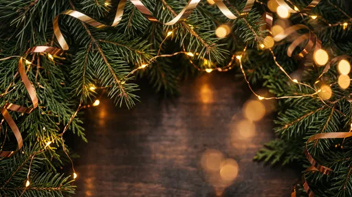 Festive Pine Boughs and Golden Fairy Lights