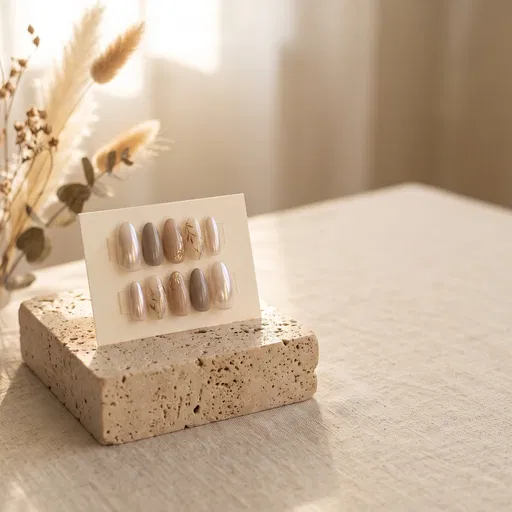 Neutral Autumn Press-On Nails on Travertine