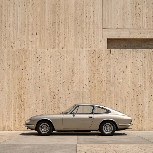 Vintage Coupe Against Travertine Wall