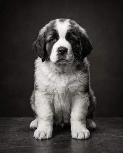Black and White Saint Bernard Puppy Portrait