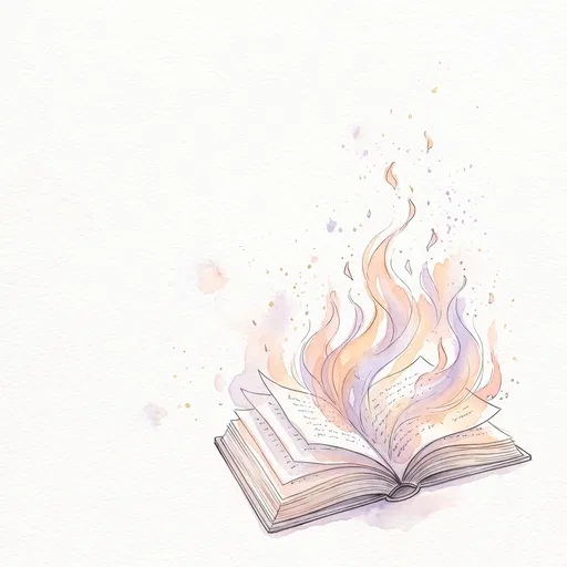 Watercolor Open Book With Pastel Flames
