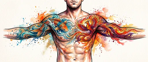 Watercolor Illustration of Tattooed Man