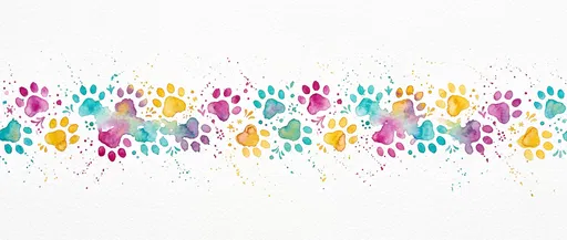Colorful Watercolor Paw Print Horizontal Border