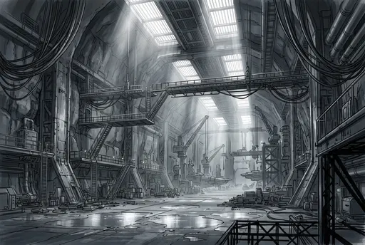 Monochromatic Sci-Fi Subterranean Hangar Background