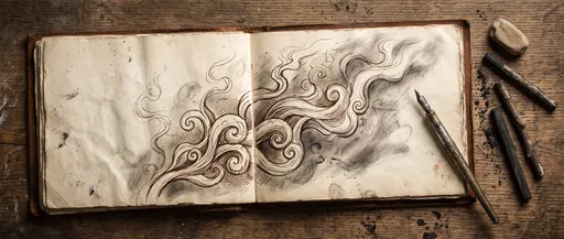 Vintage Sketchbook With Ink Smoke Drawing