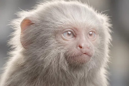 Close-Up Portrait of Albino Marmoset