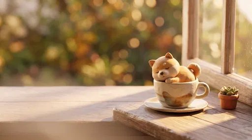Clay Shiba Inu Sleeping in Teacup