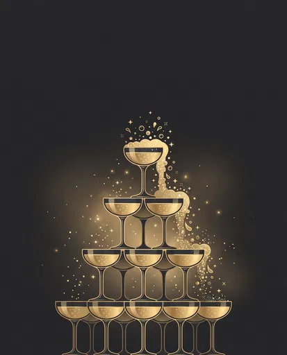 Gold Champagne Tower Flat Illustration