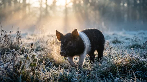 Hampshire Piglet in Frosty Dawn Meadow