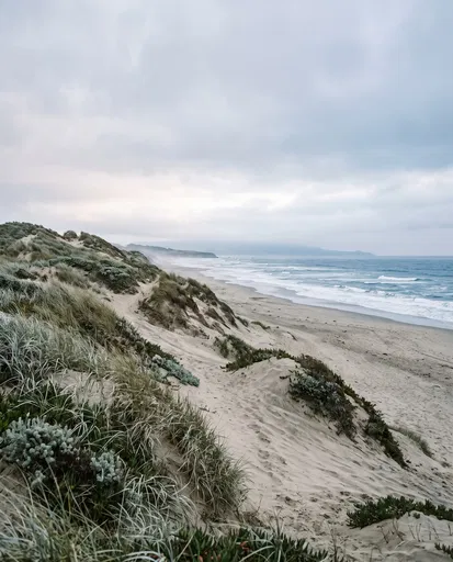 Overcast Coastal Sand Dunes and Beach