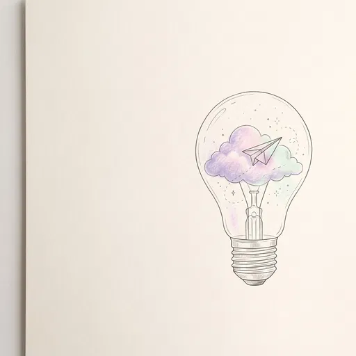 Pastel Cloud and Airplane in Lightbulb Drawing