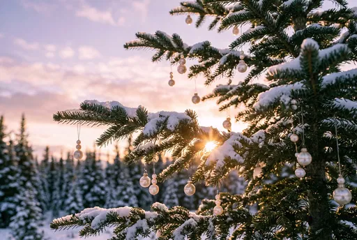 Snowy Fir Branches With Pearl Ornaments