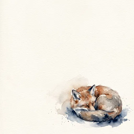 Watercolor Illustration of Sleeping Red Fox