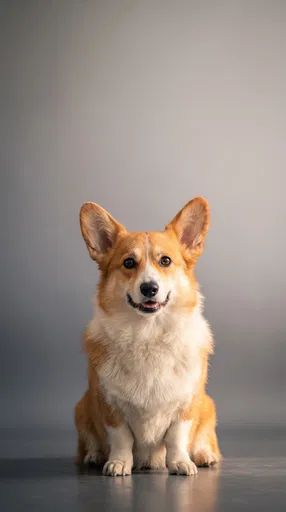 Studio Portrait of Sitting Corgi Dog