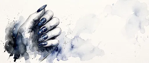 Watercolor Celestial Winter Nail Art Illustration