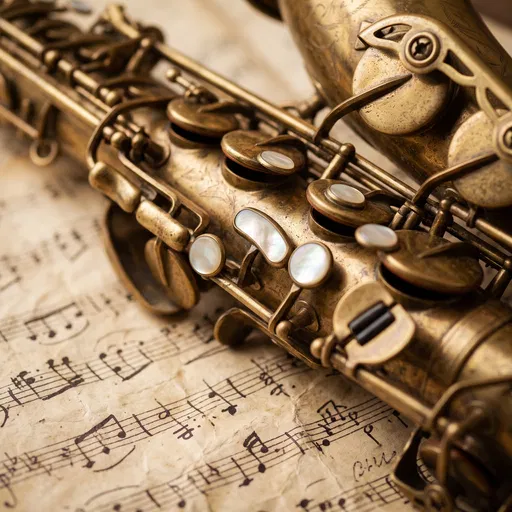 Vintage Brass Saxophone on Sheet Music