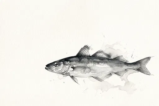 Monochrome Watercolor Whiting Fish Illustration