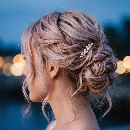 Rose Blonde Updo With Pearl Pin