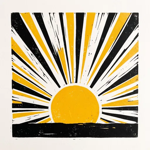 Linocut Yellow Sunburst Horizon Print