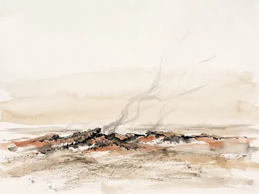 Volcanic Fissure Ink Wash Painting