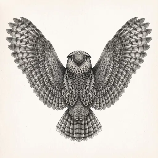 Monochrome Dorsal Owl Wings Illustration