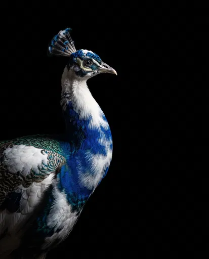 Pied Peacock Studio Portrait on Black
