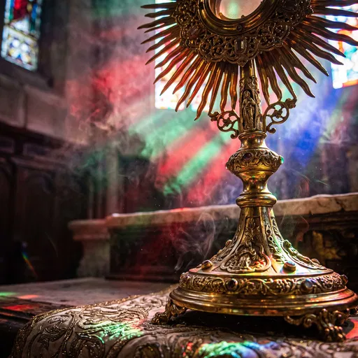 Ornate Gold Monstrance in Colorful Light