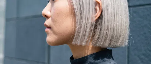 Close-Up of Platinum Blonde Bob Haircut