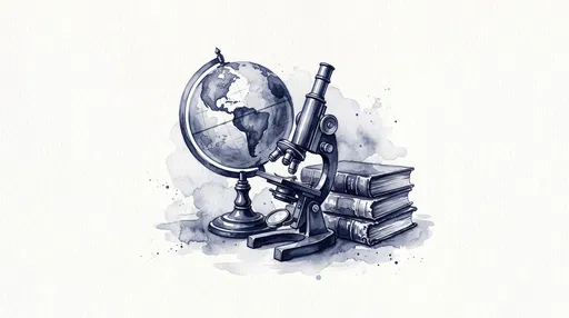 Indigo Watercolor Globe Microscope and Books