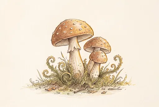 Three Spotted Woodland Mushrooms Illustration