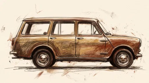 Vintage Station Wagon Chalk Sketch