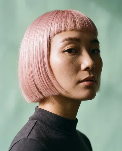 Woman With Pastel Pink Bob Haircut