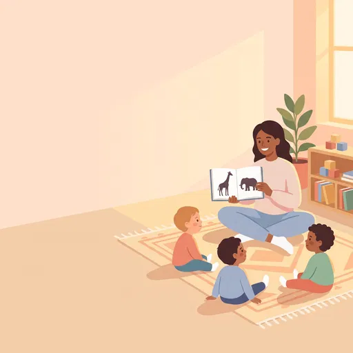 Teacher Reading Animal Book to Toddlers