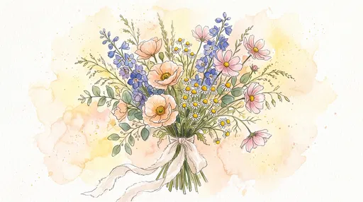Watercolor Wildflower Wedding Bouquet Illustration