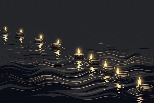 Glowing Oil Lamps Floating on Water