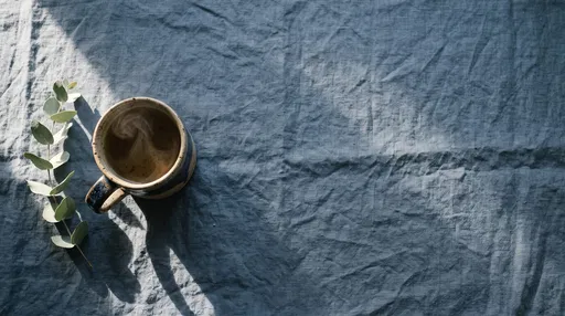 Ceramic Tea Mug on Blue Linen