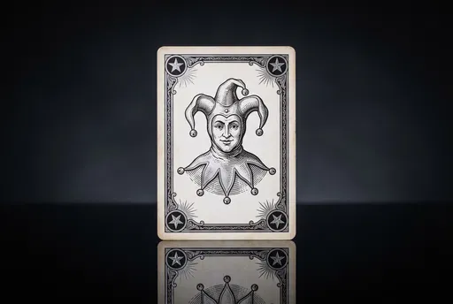 Vintage Joker Playing Card on Reflective Surface