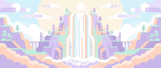 Pastel Cloud Kingdom Waterfall Illustration