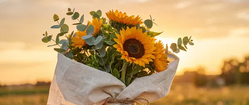 Sunflower and Eucalyptus Bouquet at Sunset